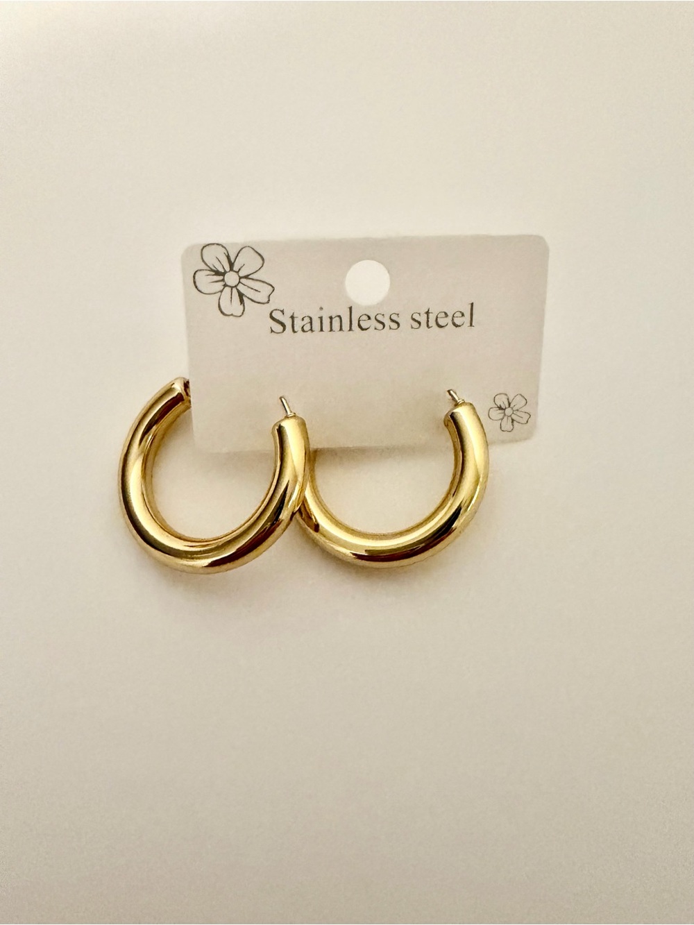 Gold Stainless Steel Smooth Hoop Earrings